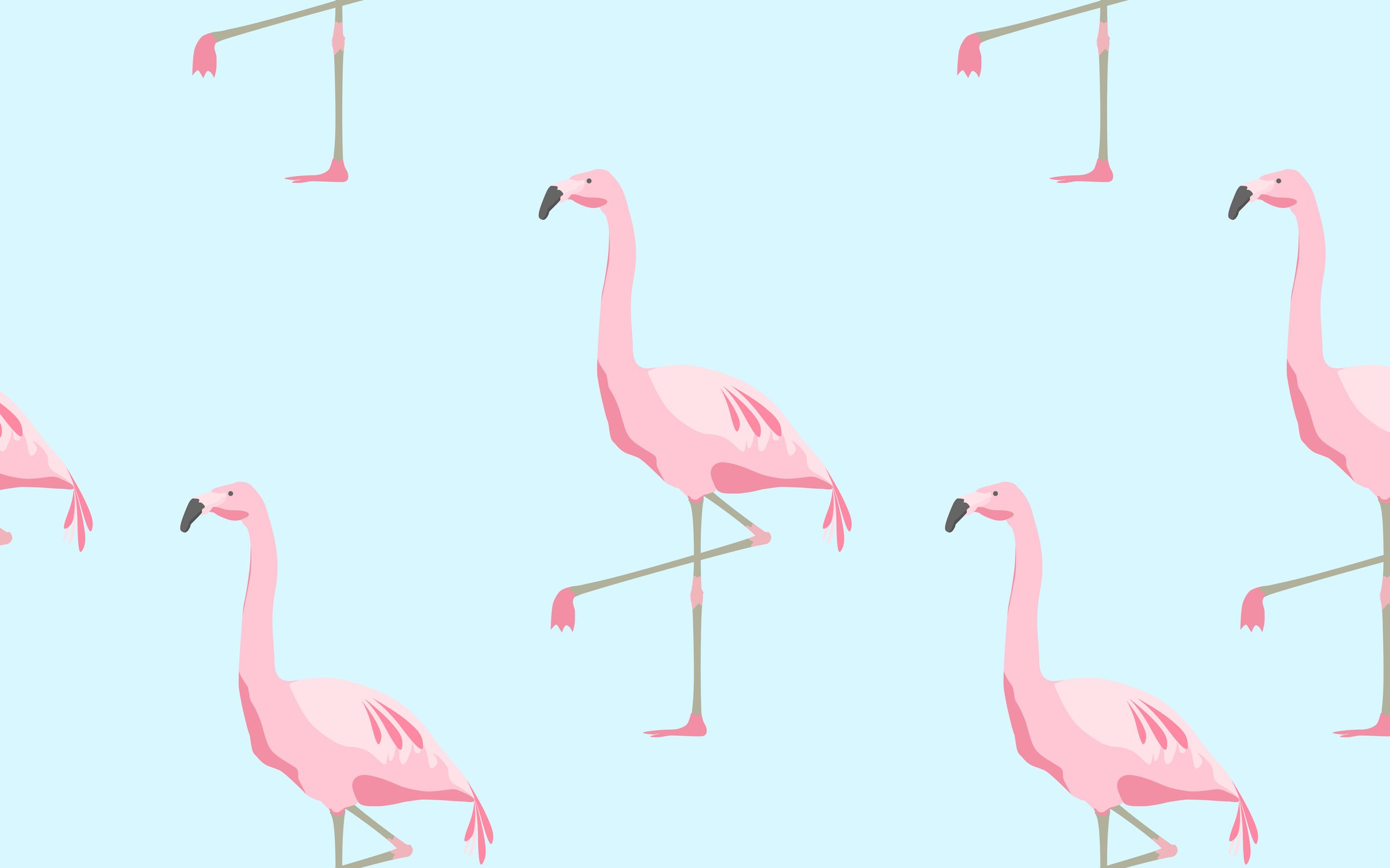 Seamless Pattern of Flamingos over Blue Background